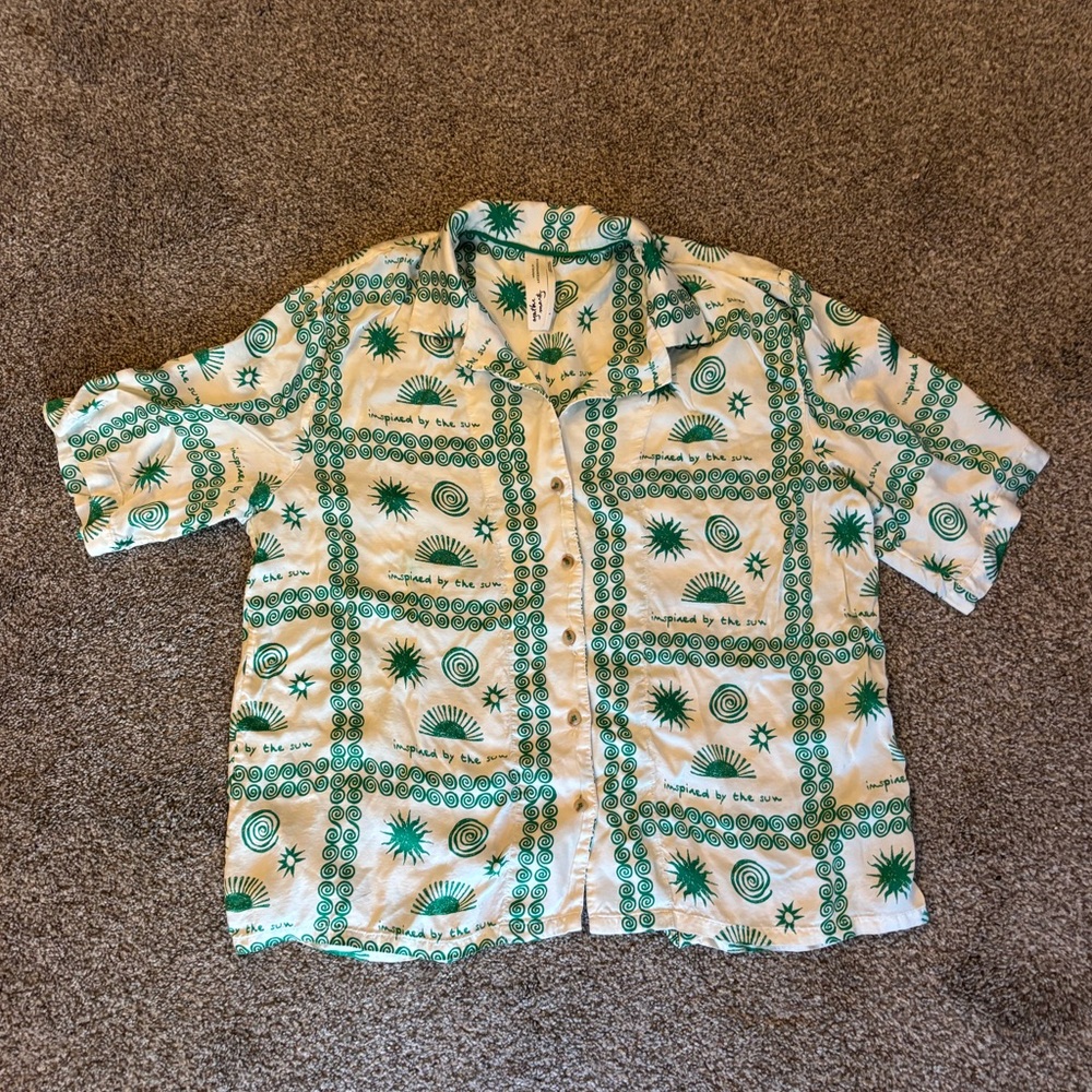 Anthropologie Agathe Marty Short-Sleeve Silky Buttondown – Size Large